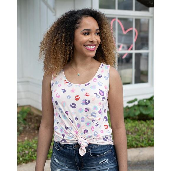 Grace & Lace Tops - Grace & Lace Tank Top Leopard Pocket Tee Soft NWT Large Rainbow Shirt Summer